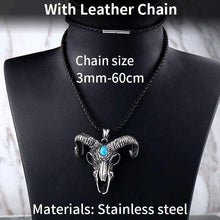 Load image into Gallery viewer, goat skull skeleton pendant necklace Men demonic animal Jewelry with stone amulet
