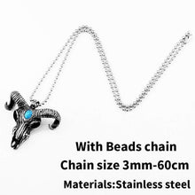 Load image into Gallery viewer, goat skull skeleton pendant necklace Men demonic animal Jewelry with stone amulet
