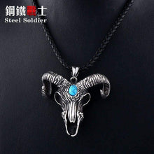 Load image into Gallery viewer, goat skull skeleton pendant necklace Men demonic animal Jewelry with stone amulet
