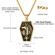 Load image into Gallery viewer, Gold Anubis God of Death Necklace Egyptian Protection Jewelry Stainless Steel Ankh Cross of Life Amulet Pendant Charm for Men Women -
