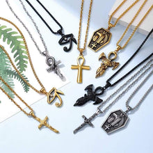 Load image into Gallery viewer, Gold Anubis God of Death Necklace Egyptian Protection Jewelry Stainless Steel Ankh Cross of Life Amulet Pendant Charm for Men Women -
