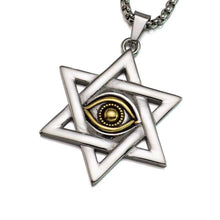 Load image into Gallery viewer, Gold Silver Tone Stainless Steel Jewish Star of David Eyes Hexagram Pendant Necklace SS Chain 60CM Long - Pendant Necklace
