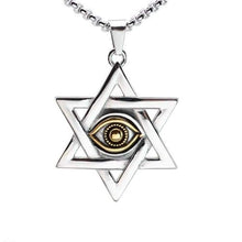 Load image into Gallery viewer, Gold Silver Tone Stainless Steel Jewish Star of David Eyes Hexagram Pendant Necklace SS Chain 60CM Long - Pendant Necklace
