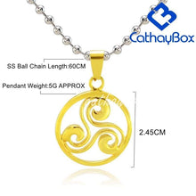 Load image into Gallery viewer, Gold Tone Stainless Steel Triskelion Triskele Round Pendant Necklace SS Ball Chain 60CM Long - Pendant Necklace
