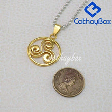 Load image into Gallery viewer, Gold Tone Stainless Steel Triskelion Triskele Round Pendant Necklace SS Ball Chain 60CM Long - Pendant Necklace
