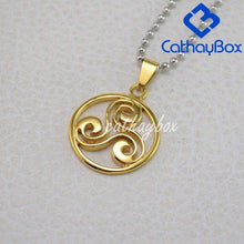 Load image into Gallery viewer, Gold Tone Stainless Steel Triskelion Triskele Round Pendant Necklace SS Ball Chain 60CM Long - Pendant Necklace
