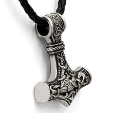 Load image into Gallery viewer, GuoShuang Odin Thors Mjolnir Pendant Viking Necklaces Pendants Jewelry Scandinavian Clear Details Silver Chain - Pendant Necklace

