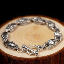 Load image into Gallery viewer, Handmade 925 Silver Men Skulls Bracelet Thai Silver Mens Bracelets Vintage Rock Jewelry
