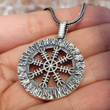 Load image into Gallery viewer, Helm of Awe Terror Protection Pendant Necklace Sterling Silver Amulet Aegishjalmur in Runic Circle Pagan Norse Jewelry Nordic Viking Gifts for Men Women/Additional Option -Sterling Silver Chains
