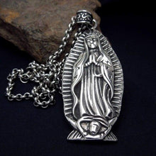 Load image into Gallery viewer, High Polished Silver Tone Stainless Steel Our Lady of Guadalupe Pendant Necklace 70 CM SS Chain - Pendant Necklace
