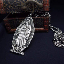 Load image into Gallery viewer, High Polished Silver Tone Stainless Steel Our Lady of Guadalupe Pendant Necklace 70 CM SS Chain - Pendant Necklace
