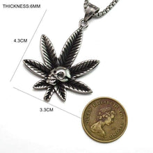 Load image into Gallery viewer, Hop Black Enamel Silver Stainless Steel Pot Leaf Skull Pendant Necklace - Pendant Necklace
