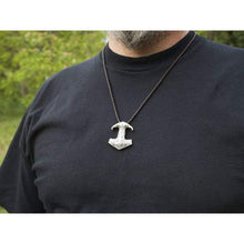Load image into Gallery viewer, Huge Sterling Silver Thors Hammer Replica Pendant Necklace for Men with Triquetra and Triskele Viking Mjolnir Mens Norse Nordic Jewelry Perfect Gift/Additional Option -Sterling Silver Chains

