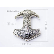 Load image into Gallery viewer, Huge Sterling Silver Thors Hammer Replica Pendant Necklace for Men with Triquetra and Triskele Viking Mjolnir Mens Norse Nordic Jewelry Perfect Gift/Additional Option -Sterling Silver Chains
