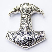 Load image into Gallery viewer, Huge Sterling Silver Thors Hammer Replica Pendant Necklace for Men with Triquetra and Triskele Viking Mjolnir Mens Norse Nordic Jewelry Perfect Gift/Additional Option -Sterling Silver Chains
