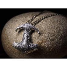 Load image into Gallery viewer, Huge Sterling Silver Thors Hammer Replica Pendant Necklace for Men with Triquetra and Triskele Viking Mjolnir Mens Norse Nordic Jewelry Perfect Gift/Additional Option -Sterling Silver Chains

