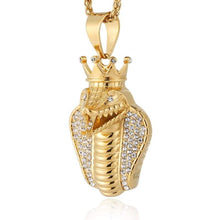 Load image into Gallery viewer, HZMAN 18k Gold Plated Cz Inlay Egypt Cobra King Stainless Steel Pendant Necklace Hip Hop Chain - Pendant Necklace
