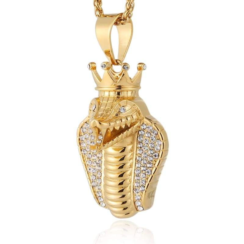 HZMAN 18k Gold Plated Cz Inlay Egypt Cobra King Stainless Steel Pendant Necklace Hip Hop Chain - Pendant Necklace