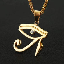 Load image into Gallery viewer, HZMAN CZ Eye of Horus Egypt Protection Pendant on Stainless Steel Necklace (Gold) - Pendant Necklace

