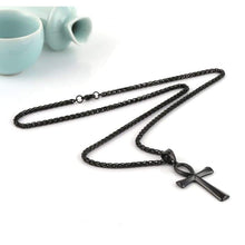 Load image into Gallery viewer, HZMAN Mens Black Stainless Steel Coptic Ankh Cross Religious Pendant Necklace 24 Rope Chain (Black) - Pendant Necklace
