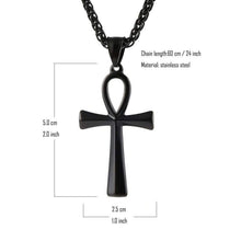 Load image into Gallery viewer, HZMAN Mens Black Stainless Steel Coptic Ankh Cross Religious Pendant Necklace 24 Rope Chain (Black) - Pendant Necklace
