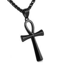Load image into Gallery viewer, HZMAN Mens Black Stainless Steel Coptic Ankh Cross Religious Pendant Necklace 24 Rope Chain (Black) - Pendant Necklace
