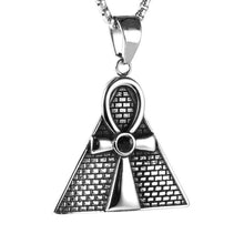 Load image into Gallery viewer, HZMAN Mens Dog Tag Stainless Steel Coptic Ankh Cross Religious Pendant Necklace (Pyramid - Silver) - Pendant Necklace
