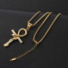 Load image into Gallery viewer, HZMAN Mens Dog Tag Stainless Steel Coptic Ankh Cross Religious Pendant Necklace (Snake - Gold) - Pendant Necklace
