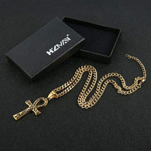 Load image into Gallery viewer, HZMAN Mens Dog Tag Stainless Steel Coptic Ankh Cross Religious Pendant Necklace (Totem - Gold) - Pendant Necklace
