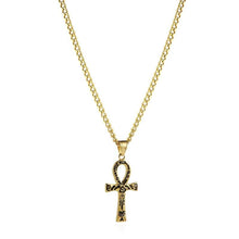 Load image into Gallery viewer, HZMAN Mens Dog Tag Stainless Steel Coptic Ankh Cross Religious Pendant Necklace (Totem - Gold) - Pendant Necklace

