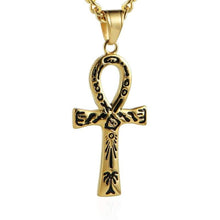 Load image into Gallery viewer, HZMAN Mens Dog Tag Stainless Steel Coptic Ankh Cross Religious Pendant Necklace (Totem - Gold) - Pendant Necklace
