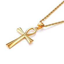 Load image into Gallery viewer, HZMAN Mens Gold Stainless Steel Coptic Ankh Cross Religious Pendant Necklace 22 Rope Chain (Gold) - Pendant Necklace

