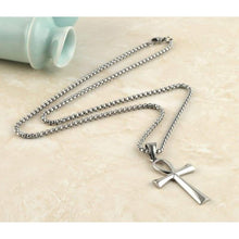 Load image into Gallery viewer, HZMAN Mens Gold Stainless Steel Coptic Ankh Cross Religious Pendant Necklace 24 Rope Chain (Silver) - Pendant Necklace
