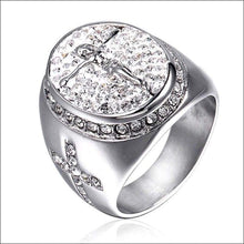 Load image into Gallery viewer, Iced-Out INRI Crucifix Cross of Jesus Christ Ring in Gold Plated Titanium Steel
