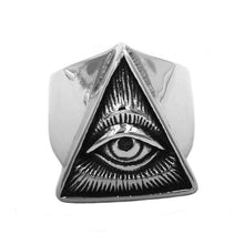 Load image into Gallery viewer, Illuminati Pyramid Eye Ring 316L Stainless Steel Jewelry Classic All Seeing Eye Masonic Motor Biker Men Ring SWR0826
