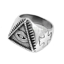 Load image into Gallery viewer, Illuminati Pyramid Eye Symbol Ring Stainless Steel Jewelry High Quality Silver Gold Cross Motor Biker Men Ring Wholesale SWR0519 - Ring

