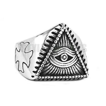 Load image into Gallery viewer, Illuminati Pyramid Eye Symbol Ring Stainless Steel Jewelry High Quality Silver Gold Cross Motor Biker Men Ring Wholesale SWR0519 - Ring

