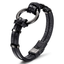 Load image into Gallery viewer, JINBAOYING Mens Bracelets Black Leather Bracelet Braided Genuine Leather Bracelet with Stainless Steel Wristband Cuff Bracelet 7.5-8.7 inch
