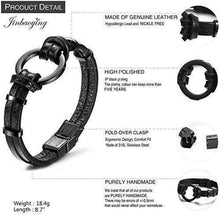 Load image into Gallery viewer, JINBAOYING Mens Bracelets Black Leather Bracelet Braided Genuine Leather Bracelet with Stainless Steel Wristband Cuff Bracelet 7.5-8.7 inch
