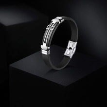 Load image into Gallery viewer, JINGCI Cross Bracelets for Men Stainless Steel Religious Bracelet with Silicone and Leather for Couples Boys and Man (Silicone Cross-Black)
