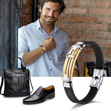 Load image into Gallery viewer, JINGCI Cross Bracelets for Men Stainless Steel Religious Bracelet with Silicone and Leather for Couples Boys and Man (Silicone Cross-Black)
