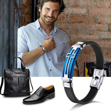 Load image into Gallery viewer, JINGCI Cross Bracelets for Men Stainless Steel Religious Bracelet with Silicone and Leather for Couples Boys and Man (Silicone Cross-Blue) -
