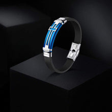 Load image into Gallery viewer, JINGCI Cross Bracelets for Men Stainless Steel Religious Bracelet with Silicone and Leather for Couples Boys and Man (Silicone Cross-Blue) -
