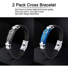 Load image into Gallery viewer, JINGCI Cross Bracelets for Men Stainless Steel Religious Bracelet with Silicone and Leather for Couples Boys and Man (Silicone Cross-Blue) -
