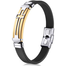 Load image into Gallery viewer, JINGCI Cross Bracelets for Men Stainless Steel Religious Bracelet with Silicone and Leather for Couples Boys and Man (Silicone Cross-God) -
