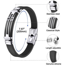 Load image into Gallery viewer, JINGCI Cross Bracelets for Men Stainless Steel Religious Bracelet with Silicone and Leather for Couples Boys and Man (Silicone Cross-God) -
