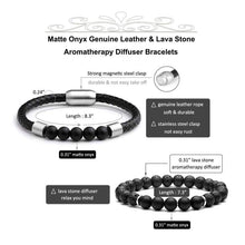 Load image into Gallery viewer, JOVIVI 2 Pcs Lava Stone Leather Beads Bracelets Essential Oil Diffuser Stainless Steel Cuff Beaded Bracelet Set Men Women Adjustable -
