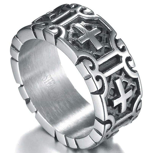 Jude Jewelers 9mm Retro Vintage Stainless Steel Cross Band Style Biker Ring (Grey 7) - Cell Phone Mount