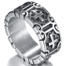 Load image into Gallery viewer, Jude Jewelers 9mm Retro Vintage Stainless Steel Cross Band Style Biker Ring (Grey 7) - Cell Phone Mount
