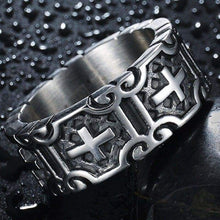 Load image into Gallery viewer, Jude Jewelers 9mm Retro Vintage Stainless Steel Cross Band Style Biker Ring (Grey 7) - Cell Phone Mount
